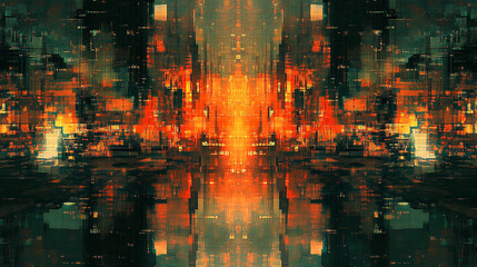 Abstract technology background representing digital chaos, symbolizing data streams, cybersecurity, cloud computing, supercomputing, and neural networks with vibrant colors and complex patterns

