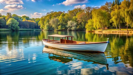 Fototapeta premium park boat on lake, boats, lakes, parks, nature, outdoor, water sports, floating, leisure, recreation, scenery, trees