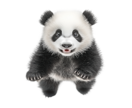 Adorable baby panda in a playful pose, cute black and white animal theme for wildlife, nature, and conservation designs isolated on transparent background
