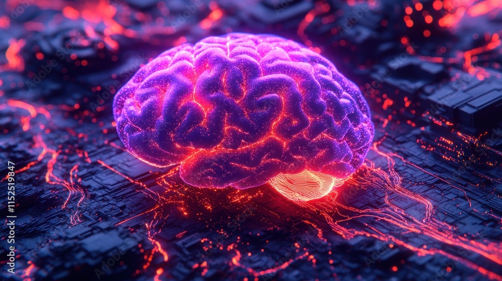 Poster glowing human brain on a circuit board, representing ai and neural networks. (2)