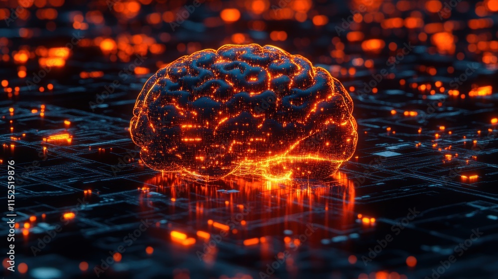 Poster glowing human brain on a circuit board, representing ai and neural networks. (2)