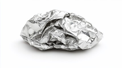 Crumpled aluminum foil ball isolated on white background.