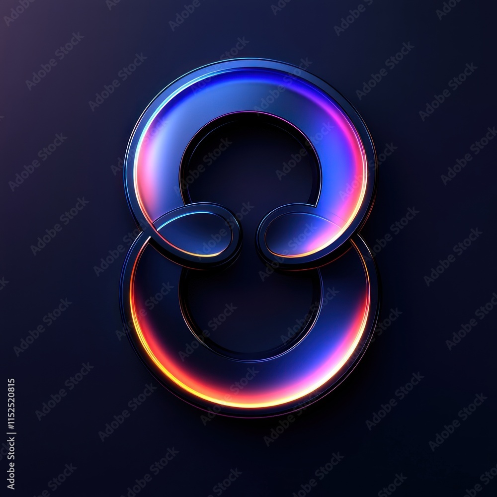 Poster glowing neon number eight 8. abstract 3d rendering.