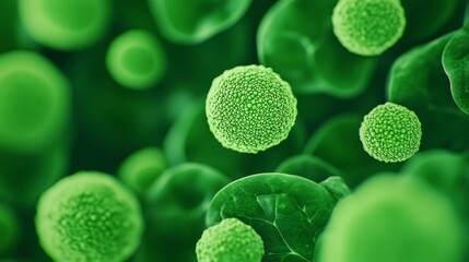 Exploring microbial life green microorganisms under the microscope laboratory science close-up view