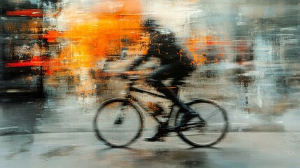 Abstract Impressionist Painting Cyclist Motion Blur