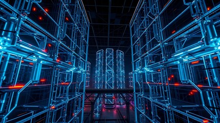 Obraz premium luminous interconnected network of neon nodes and paths for futuristic visuals