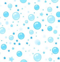 Cute blue bubbles and stars pattern on a white background with pastel pink and purple hues
