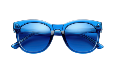 Blue sunglasses with reflective lenses, summer fashion accessory, modern design, eyewear, stylish, sun protection, vibrant, outdoor lifestyle, chic look, isolated on transparent background