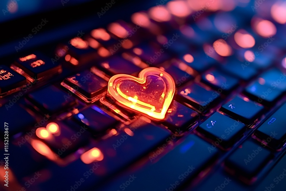 Aufkleber glowing heart showing love and affection on computer keyboard