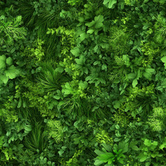 Lush green foliage creates vibrant and seamless pattern, showcasing various shades and textures of leaves and plants, perfect for nature inspired designs