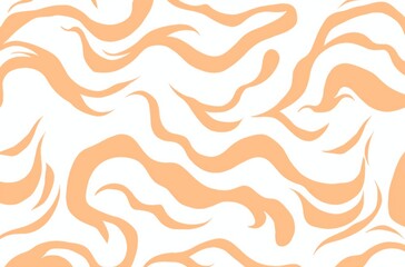 Fototapeta premium Seamless zebra stripe-inspired pattern in orange and cream, featuring organic shapes and flowing motion on a white background