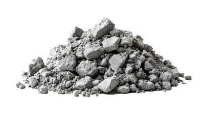 Pile of cement rubble, construction debris, crushed concrete material, building waste, isolated on transparent background, demolition byproducts, rough texture, industrial rubble
