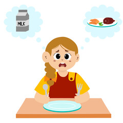 little kid feels hungry waiting for the food. little kid feels hungry wants to eat and thing about food. little kid fell hungry waiting for food.