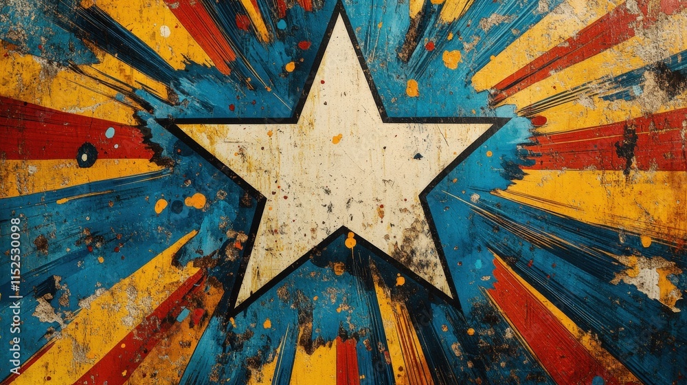 Poster grungy starburst background with distressed paint texture and a large central star.