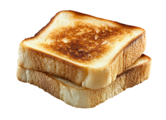 Golden toasted bread slices with crispy crust and soft interior, perfectly grilled buttery sandwich base for breakfast or snacks, crispy detail isolated on transparent background