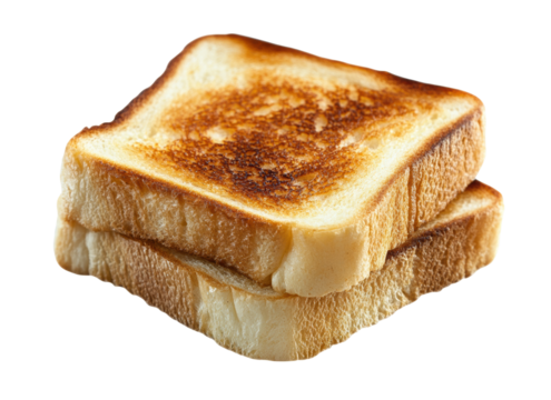 Golden toasted bread slices with crispy crust and soft interior, perfectly grilled buttery sandwich base for breakfast or snacks, crispy detail isolated on transparent background