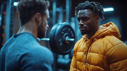 Personal trainer coaching client on proper deadlift form using weights mirrors reflecting their efforts