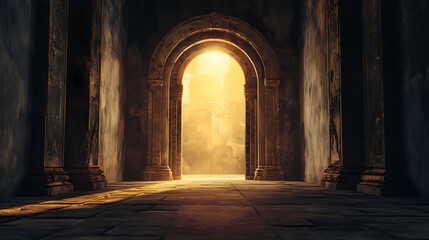 Obraz premium Archway of the ancient gateway: a liminal canvas on times horizon. Liminality. Illustration