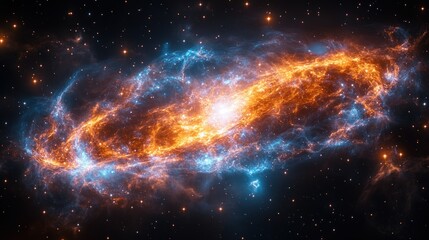 Fototapeta premium A vibrant cosmic scene showcasing swirling gases and stars in a galaxy.