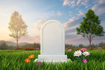 Customizable Gravestone Mockup in Serene Outdoor Setting – Ideal for Memorial Design and Tribute Projects.