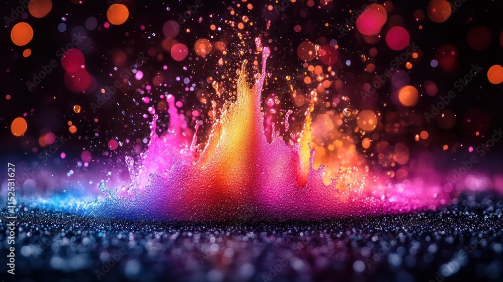 Poster a vibrant splash of colorful liquid creating a dynamic visual effect.