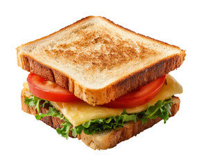 Classic toasted sandwich with cheese, lettuce, and tomato filling, freshly prepared for food menus, advertising, or photography projects isolated on transparent background.