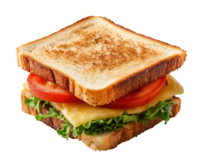 Classic toasted sandwich with cheese, lettuce, and tomato filling, freshly prepared for food menus, advertising, or photography projects isolated on transparent background.
