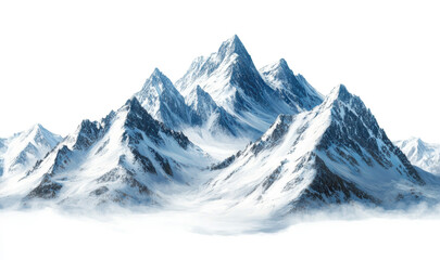 Obraz premium Snowy mountain peaks with misty valleys, winter landscape, majestic alpine scenery, frozen wilderness, cold weather, travel adventure, natural beauty, isolated on transparent background