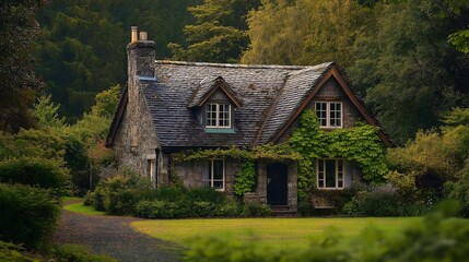 Obraz premium Charming Country Cottage Surrounded by Lush Natural Scenery
