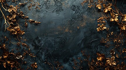 Elegant Gold Floral Frame on Dark Textured Background for Artistic Design