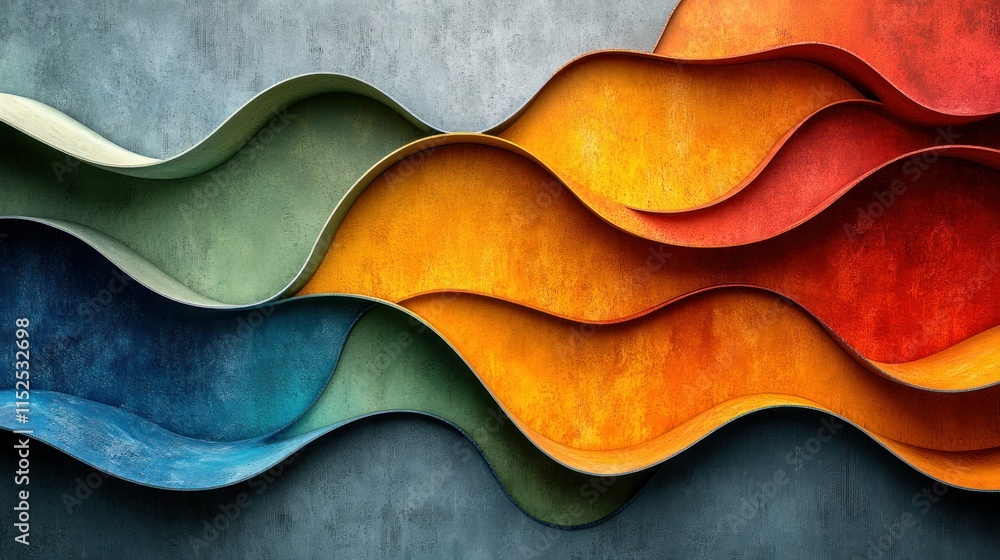 Poster abstract waves in vibrant colors create a dynamic, textured visual composition.