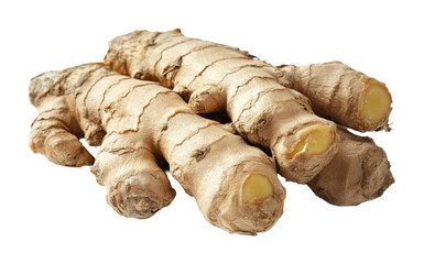 Fresh raw ginger roots with textured surface, organic spice ingredient, natural herbal remedy, culinary root vegetable, and healthy cooking concept isolated on transparent background