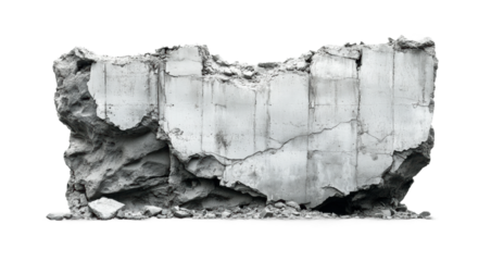Large broken concrete block with rough textures, rugged construction debris and industrial material concept isolated on transparent background