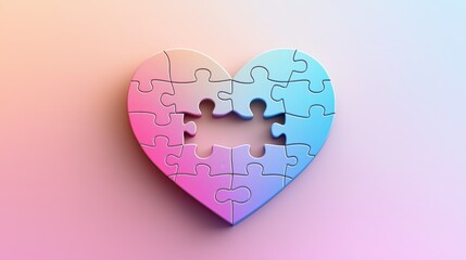Colorful Heart Puzzle Piece on a Soft Pastel Background Symbolizing Love and Connection