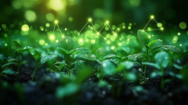Profitability depicted a lush green field filled with successful financial outcomes represented by glowing metrics and positive cash flow indicators