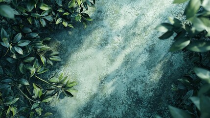 Dense Green Leaves Over a Textured Ground in Soft Natural Lighting Environment