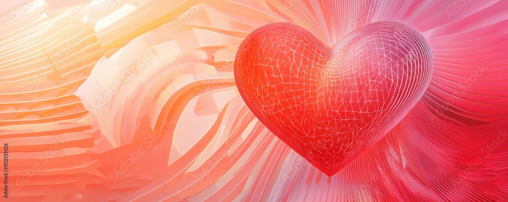 Poster abstract heart shape with vivid colors and geometric patterns in soft background