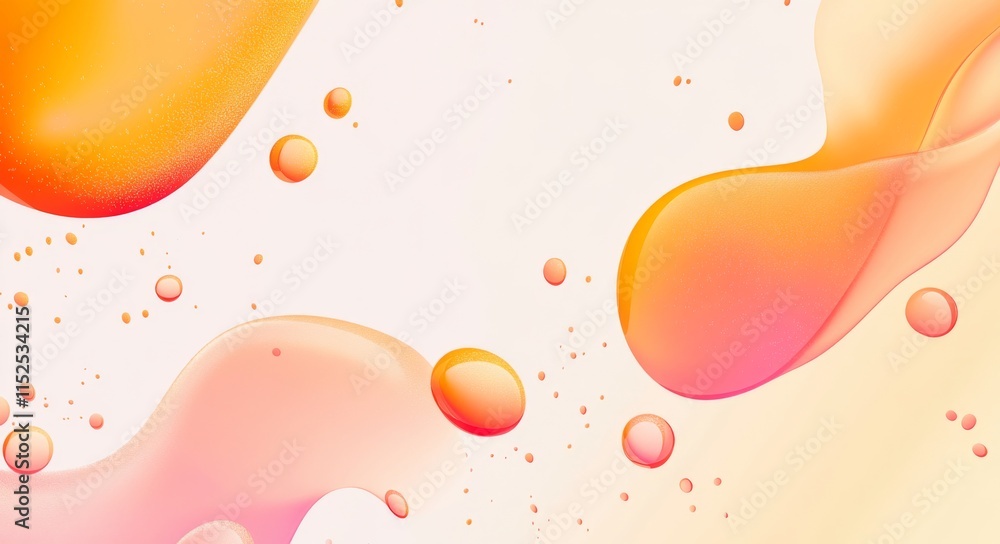 Poster abstract water drop shapes in orange and pink color scheme on a white background, simple and visuall