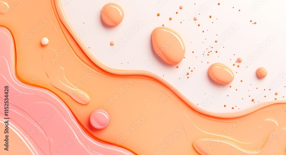 Poster abstract water drop shapes in orange and pink color scheme on a white background, simple and visuall