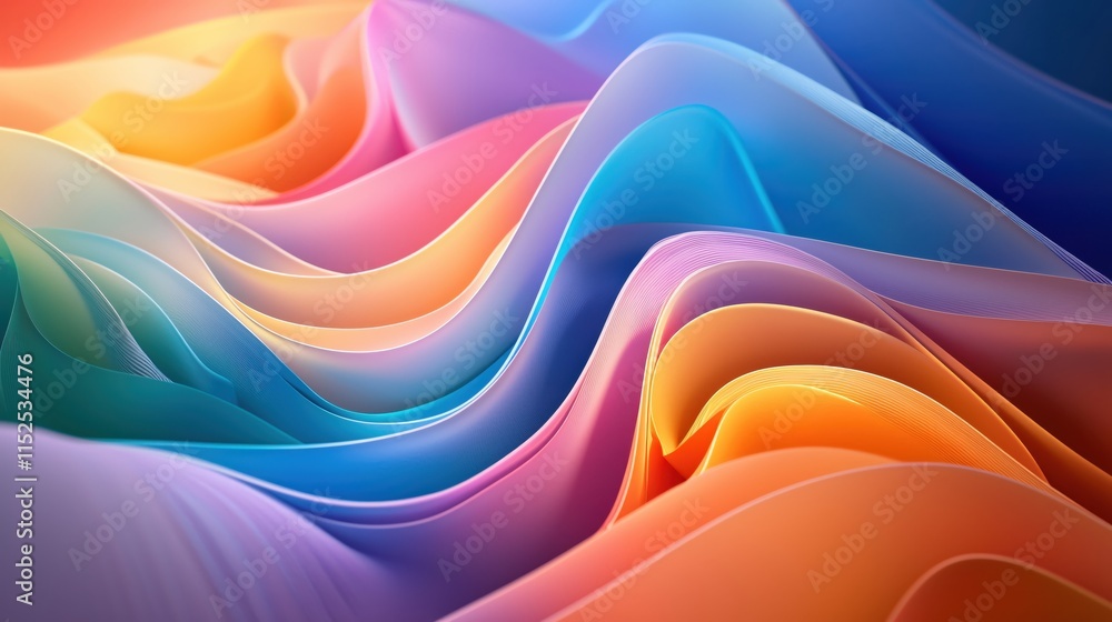 Poster Colorful Flowing Waves of Fabric on Soft Background with Vibrant Hues and Textures