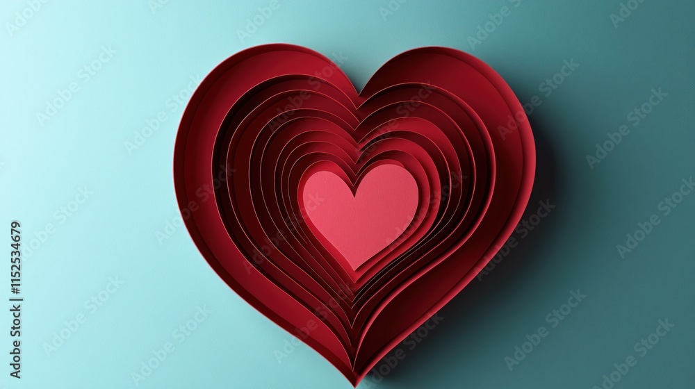 Poster intricate layered heart design with soft blue background for romantic themes