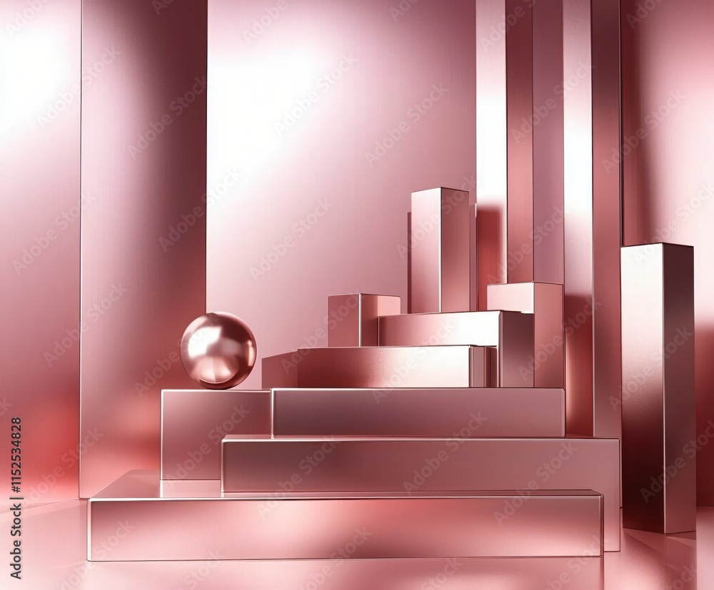 Poster abstract composition with geometric shapes in soft rose gold tones and textures