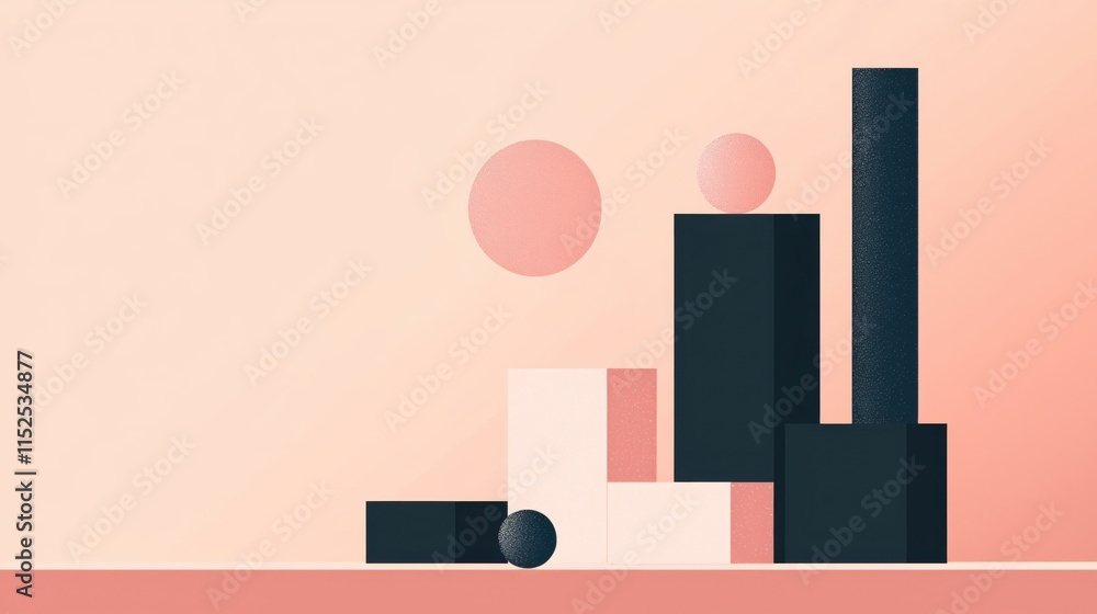 Poster abstract geometric shapes in soft pink and black color palette for modern design