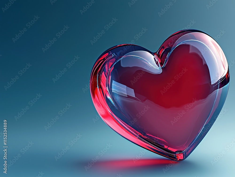 Poster artistic glass heart with glossy finish against a soft gradient background