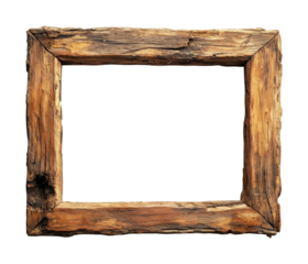 Wooden frame for creative artwork or decoration purposes in various settings. Isolated on transparent background, png.