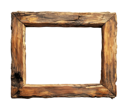 Wooden frame for creative artwork or decoration purposes in various settings. Isolated on transparent background, png.