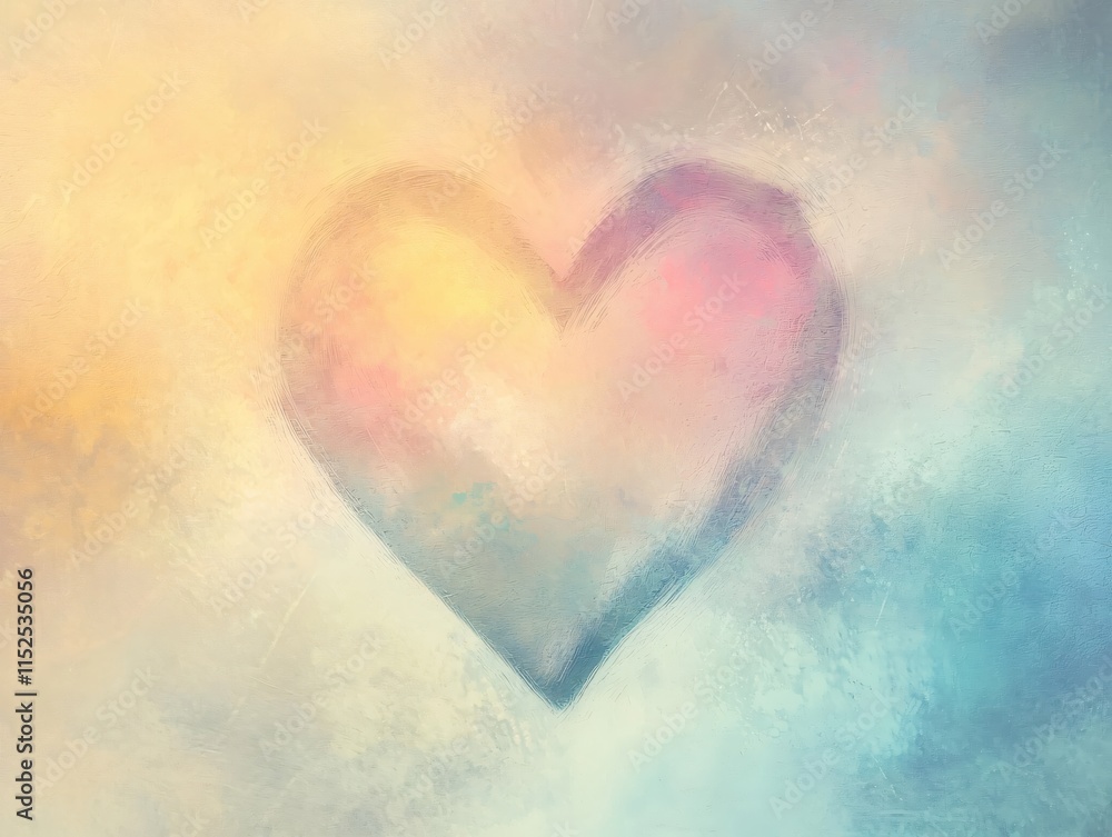 Aufkleber soft pastel heart abstract art with gentle blends of colorful hues and light background