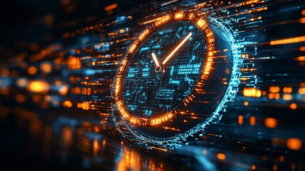 Response time illustrated through fast moving clock overlaying service speed metrics demonstrating the importance of quick replies and resolutions