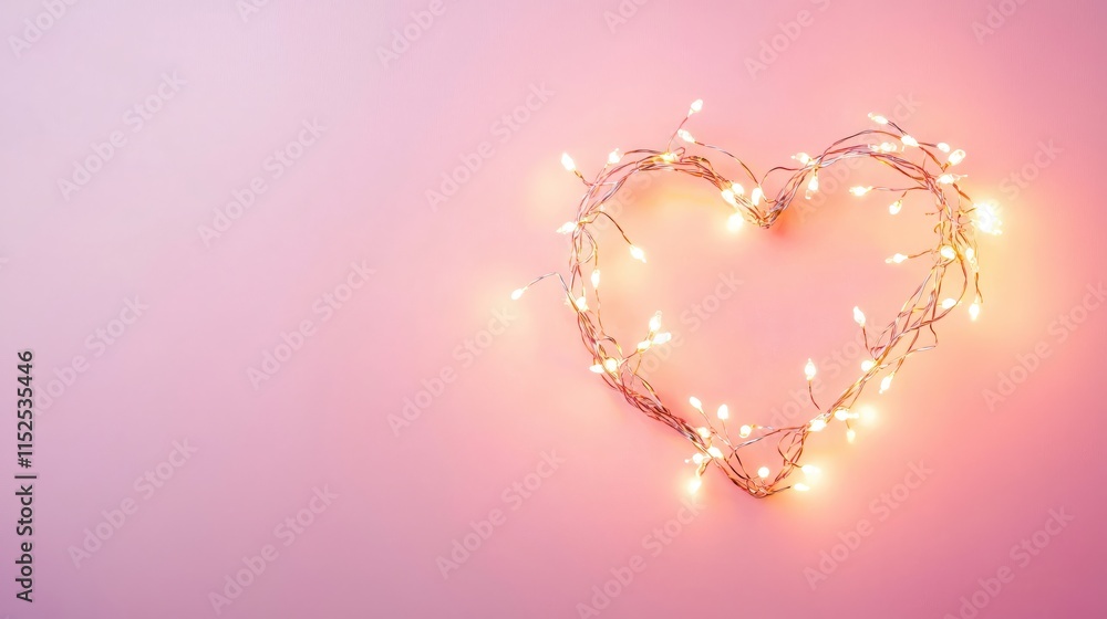 Poster heart shaped string lights on a soft pink background for romantic decor