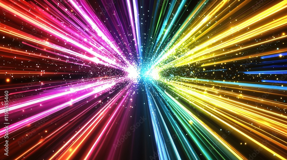 Poster Vibrant Burst of Colorful Light Rays in Dynamic Abstract Display of Energy and Motion